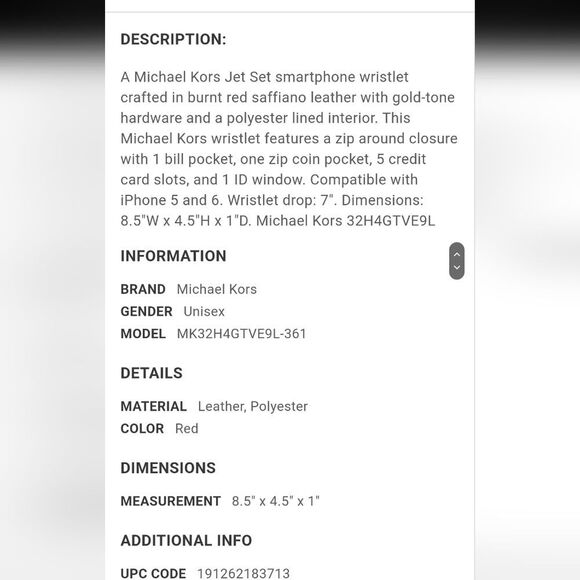 Michael Kors Jet Set Travel Large Smartphone Wristlet- Burnt Red - Picture 6 of 12